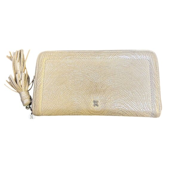 Hobo Gold Leather Zip Around Wallet With Tassel - Picture 1 of 11